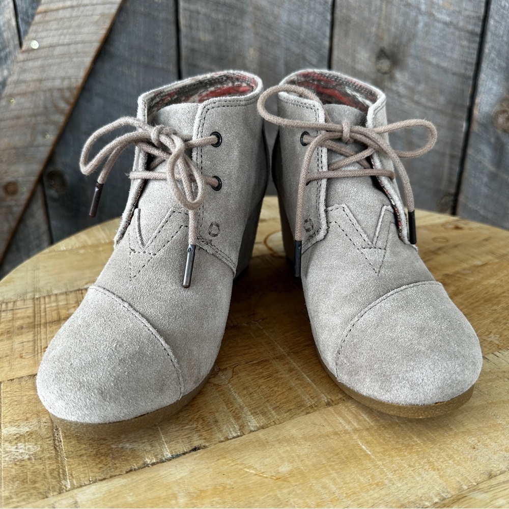 Toms Suede Ankle Boots with Lace-Up Design, Wedge
